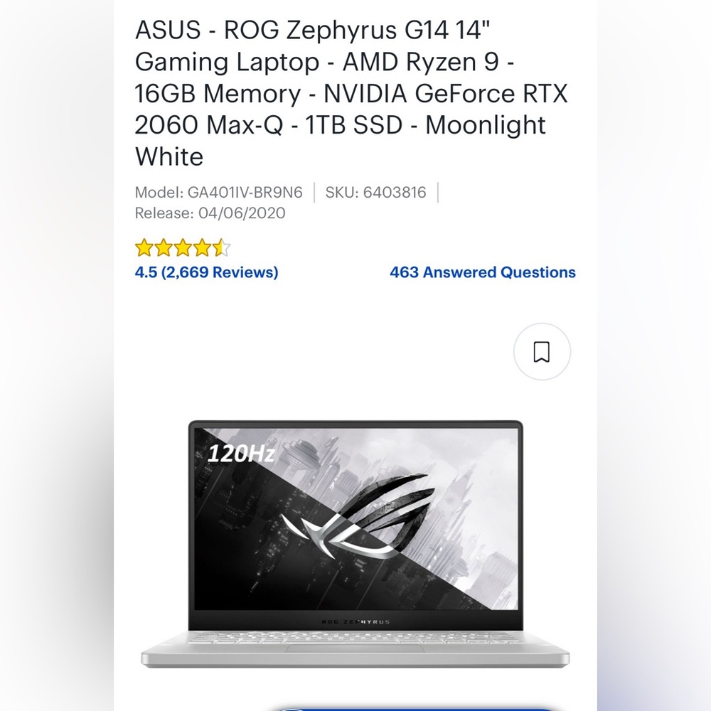 Asus ROG Zephyrus G14 Gaming Laptop -AMD Ryzen 9- 16gb- NVIDIA GeForce RTX 2060